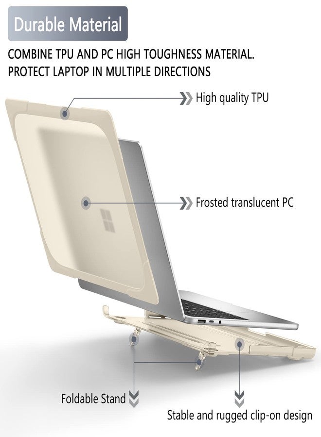 Batianda Heavy Duty Case for 13.5" Microsoft Surface Laptop 5 4/3 with Metal Palm Rest,Shockproof Protective Cover with Fold Kickstand for Enhanced Durability & Keyboard Cover Screen Protector, Khaki - Image 2